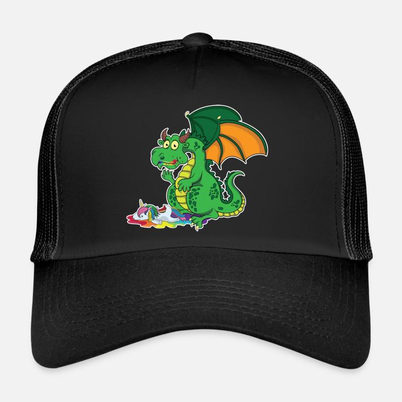 Lustiger Drache - Drache frisst Einhorn - Trucker Cap - Schwarz/Schwarz