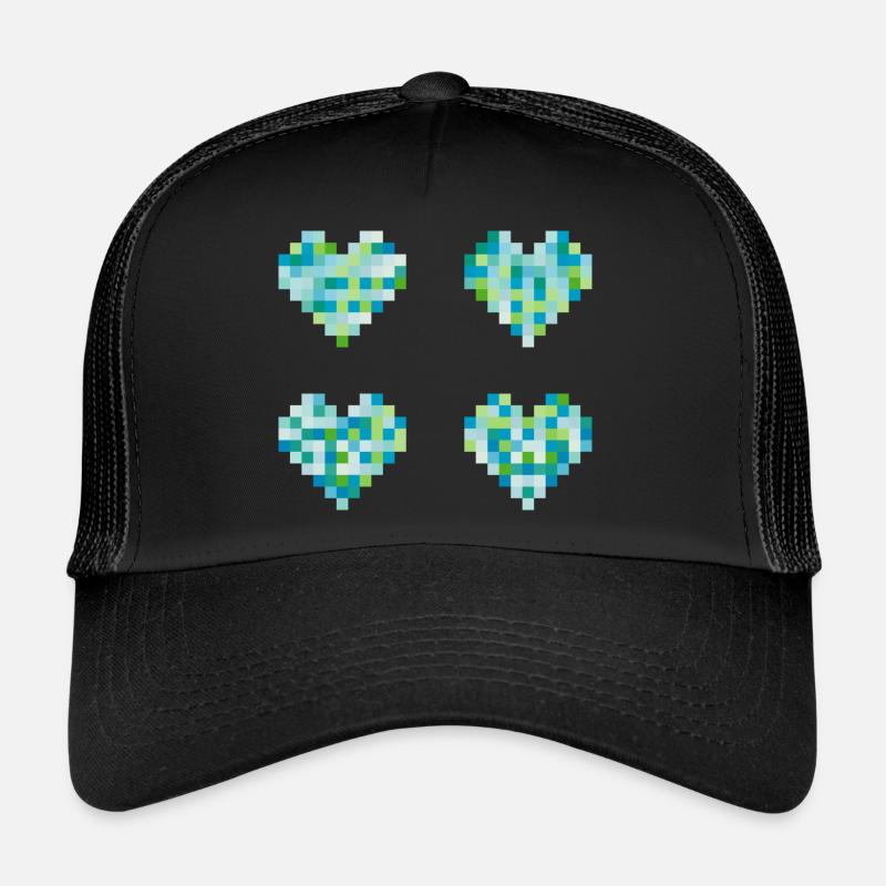 4 Pixel Herzen - neon pastel Farben - blau - grün Trucker Cap