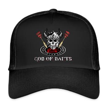 God of Darts Dartmotiv Dart Wikinger Totenkopf - Trucker Cap - Schwarz/Schwarz - Vorne