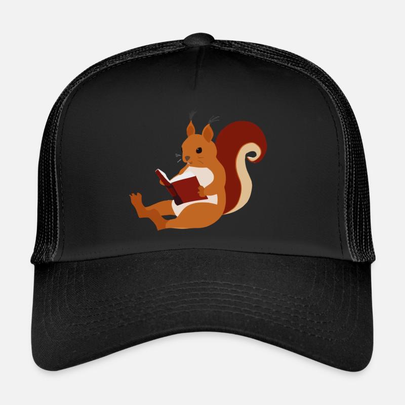 Eichhörnchen liest Buch Illustration Geschenk - Trucker Cap - Schwarz/Schwarz