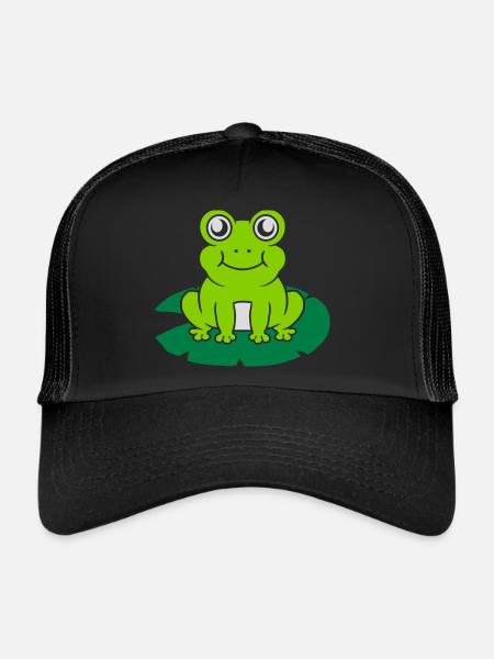 Cute frog sits water lily - Trucker Cap - black/black - Front