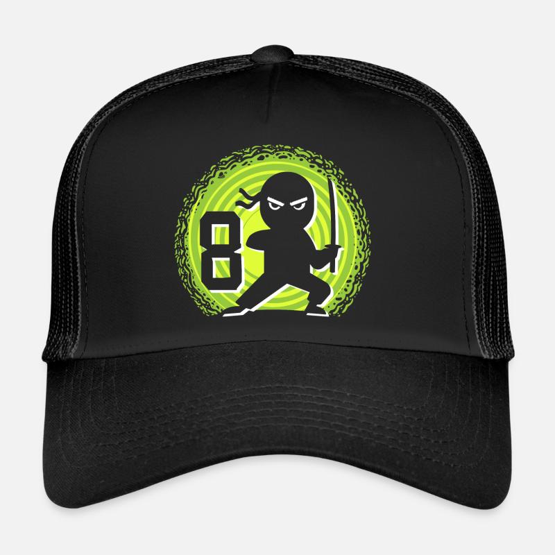 8. Geburtstag 8 Jahre Junge Kinder Ninja - Trucker Cap - Schwarz/Schwarz