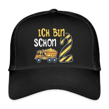 2. Geburtstag Junge 2 Jahre alt Baustelle Kipper - Trucker Cap - Schwarz/Schwarz - Vorne