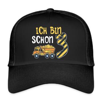 3. Geburtstag Junge 3 Jahre alt Baustelle Kipper - Trucker Cap - Schwarz/Schwarz - Vorne