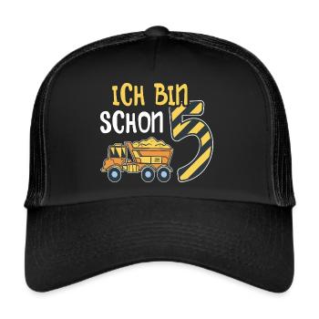 5. Geburtstag Junge 5 Jahre alt Baustelle Kipper - Trucker Cap - Schwarz/Schwarz - Vorne