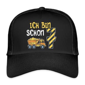 7. Geburtstag Junge 7 Jahre alt Baustelle Kipper - Trucker Cap - Schwarz/Schwarz - Vorne