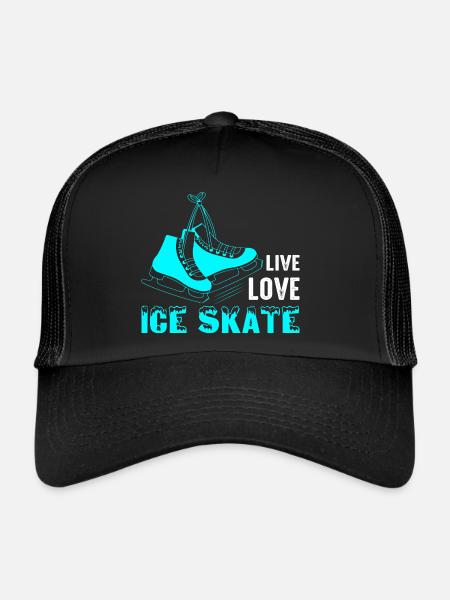 Live Love Ice Skate Figure Skater Ice Skating - Trucker Cap - black/black - Front