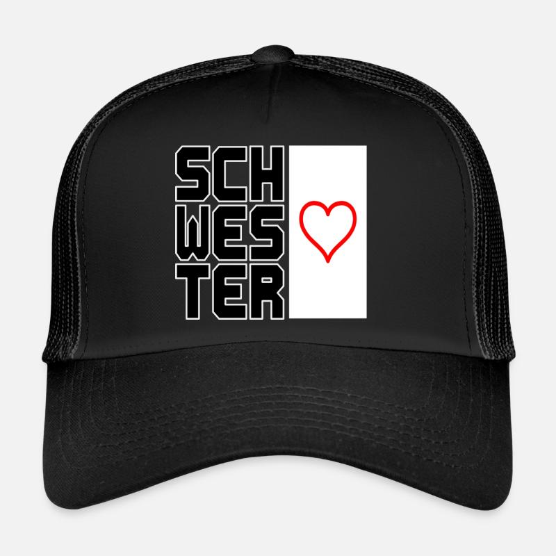 Schwesterherz Vertikal - Trucker Cap - Schwarz/Schwarz
