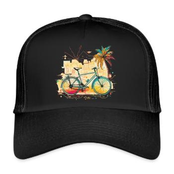 Artistic Retro Vintage Bicycle Palm Trees Summer - Trucker Cap - black/black - Front