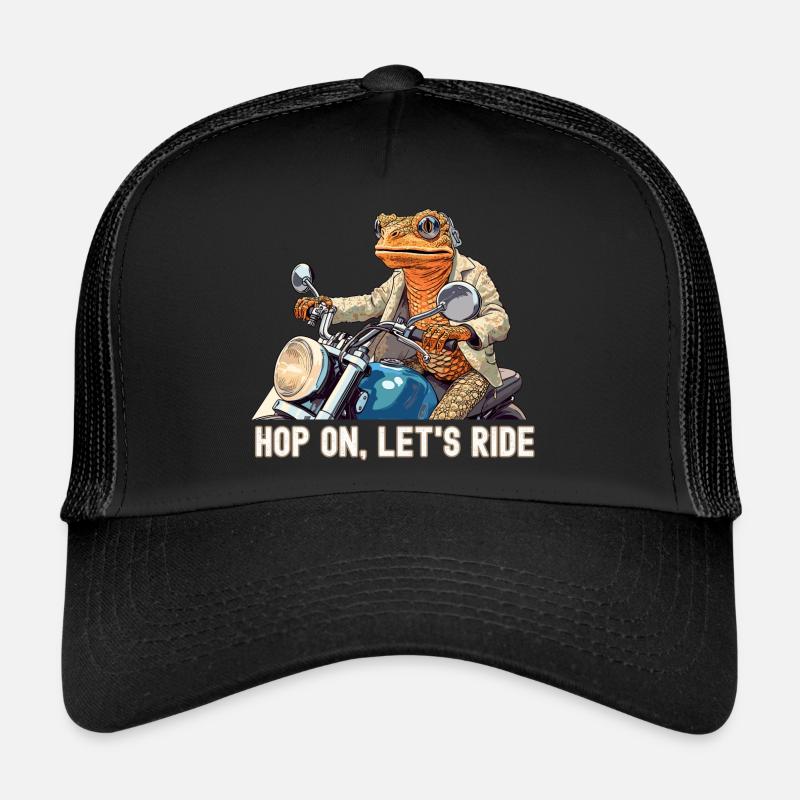 A Frog Riding a Motorcycle : Hop on, Let's Ride. Trucker Cap