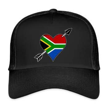 Südafrika Flagge Herz verliebt - Trucker Cap - Schwarz/Schwarz - Vorne