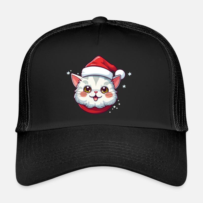 Chat Noël Noël Chat Mignon Dessin Animé - Casquette trucker  - noir/noir