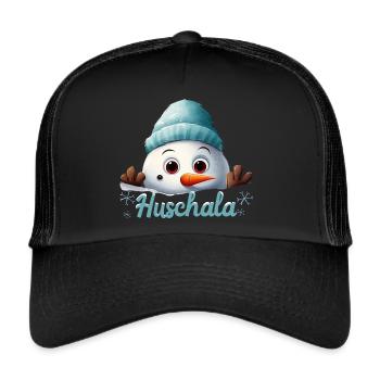 Huschala Kalt Winter fränkisch - Trucker Cap - Schwarz/Schwarz - Vorne