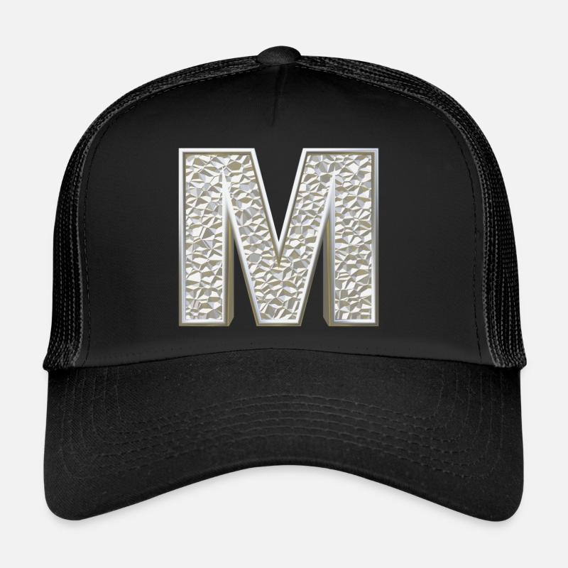 M, lettre, lettre M, initiale, initiale M, monogramme, - Casquette trucker  - noir/noir