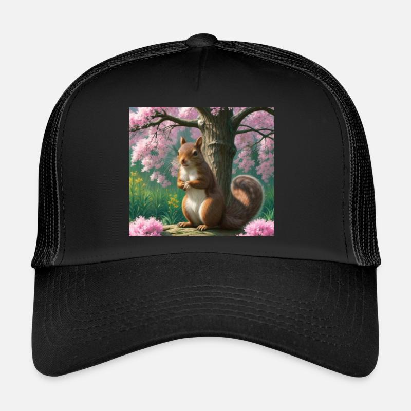 Suirrel withblooming tree - Squirrel Trucker Cap