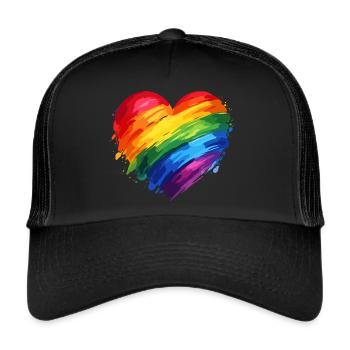 Regenbogen-Herz– Bunte Vielfalt Liebe – LGBTQ - Trucker Cap - Schwarz/Schwarz - Vorne