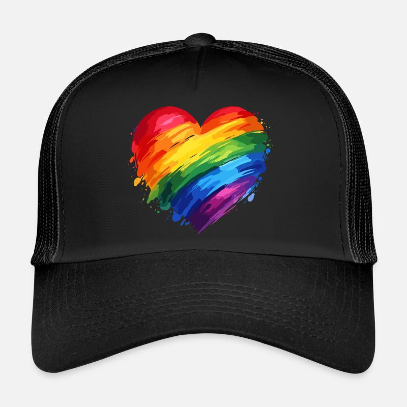 Regenbogen-Herz– Bunte Vielfalt Liebe – LGBTQ - Trucker Cap - Schwarz/Schwarz