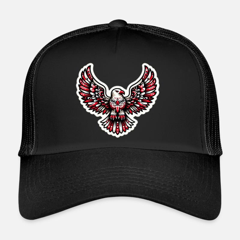 Red and White Eagle - Trucker Cap - black/black