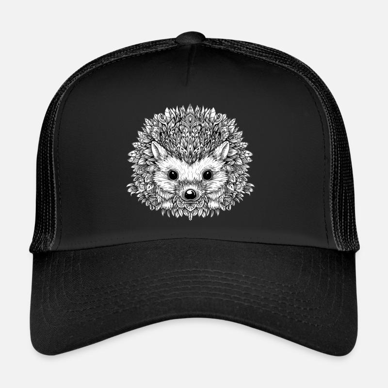 Cute hedgehog mandala - Trucker Cap - black/black