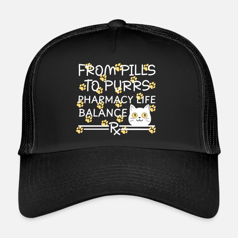 Pharmacie Chat Pilules pour Ronronner jaune-blanc Casquette trucker 