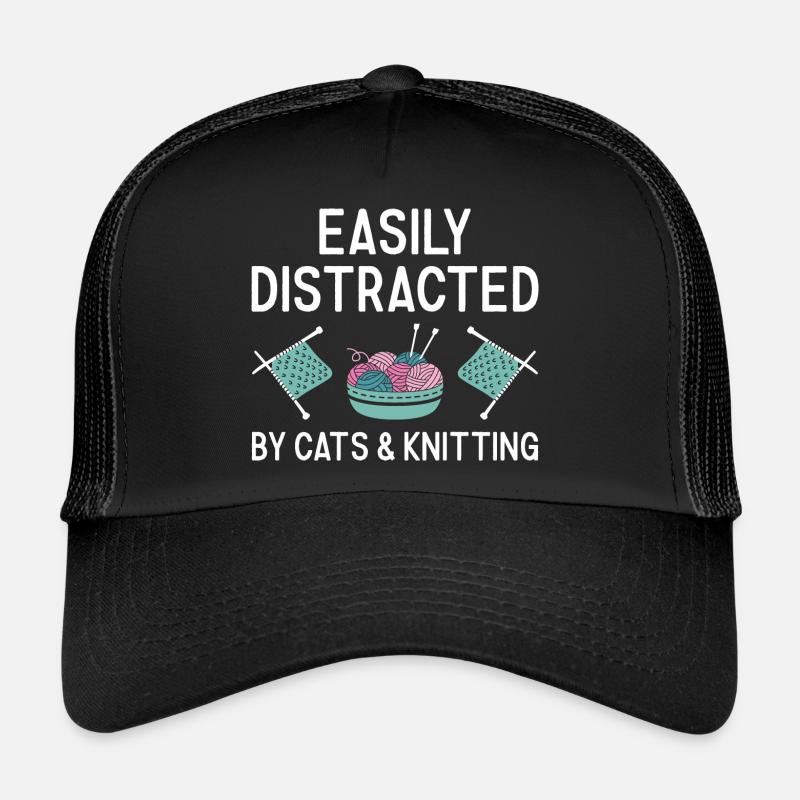 Knitter Easily Distracted By Cats And Knitting Trucker Cap