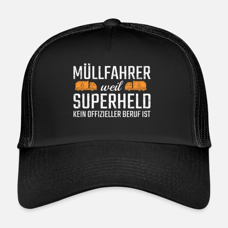 Müllfahrer Superheld - Trucker Cap - Schwarz/Schwarz