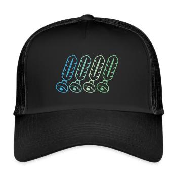Indiaca Shuttlecock Peteca mit Indiaca Spieler - Trucker Cap - Schwarz/Schwarz - Vorne