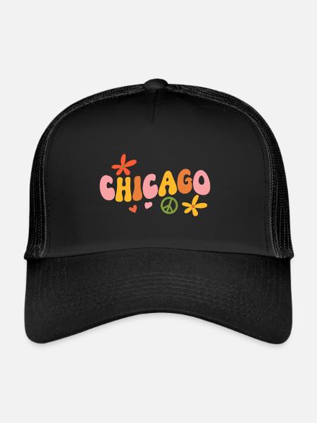 Chicago 70er Jahre Hippie - Trucker Cap - Schwarz/Schwarz - Vorne