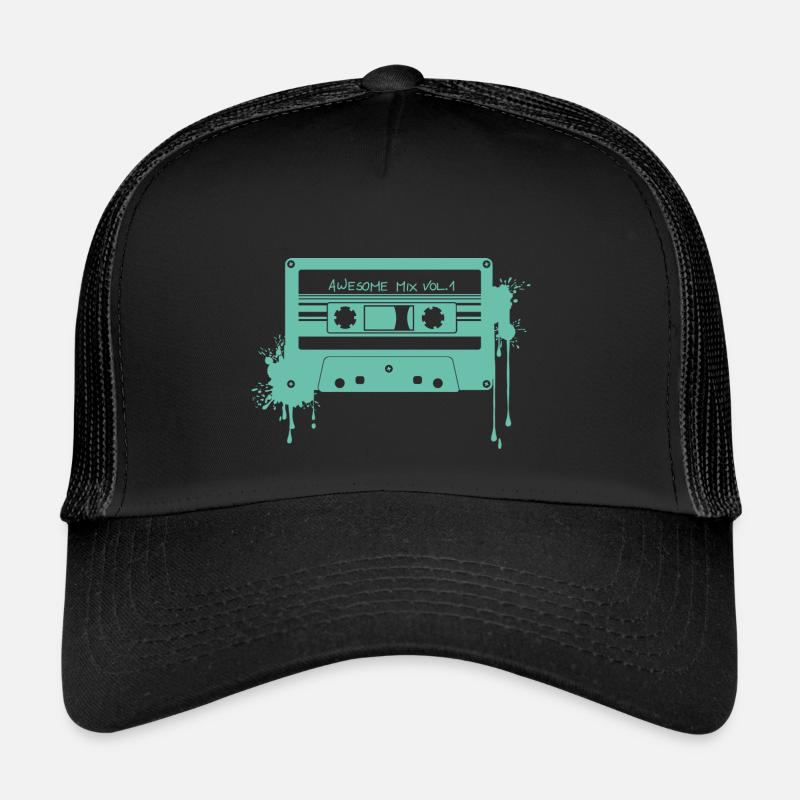 RETRO-KASSETTE in türkis - Trucker Cap - Schwarz/Schwarz