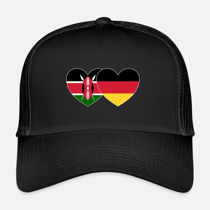 Kenia Deutschland Flagge Herz - Trucker Cap - Schwarz/Schwarz