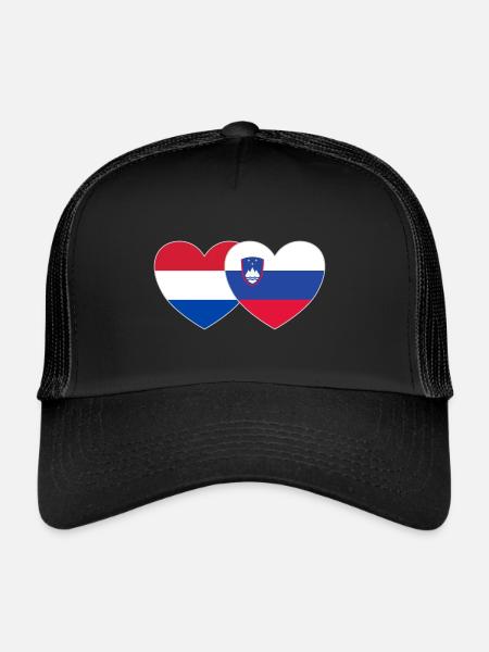 Hollande Slovénie Drapeau Cœur - Casquette trucker  - noir/noir - Devant