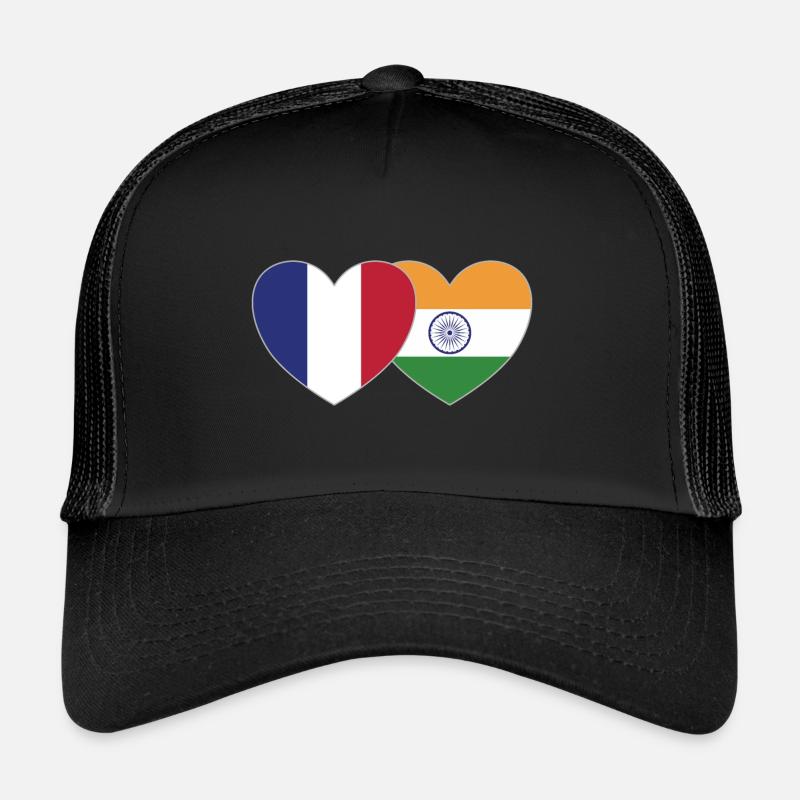 France Inde Drapeau Coeur - Casquette trucker  - noir/noir