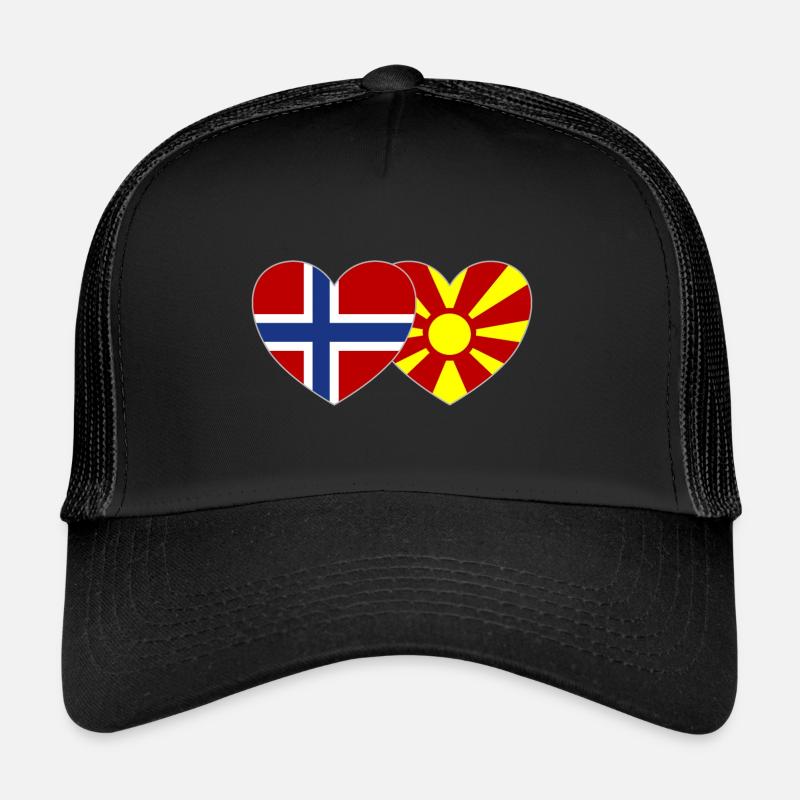 Norway Macedonia Flag Heart Trucker Cap