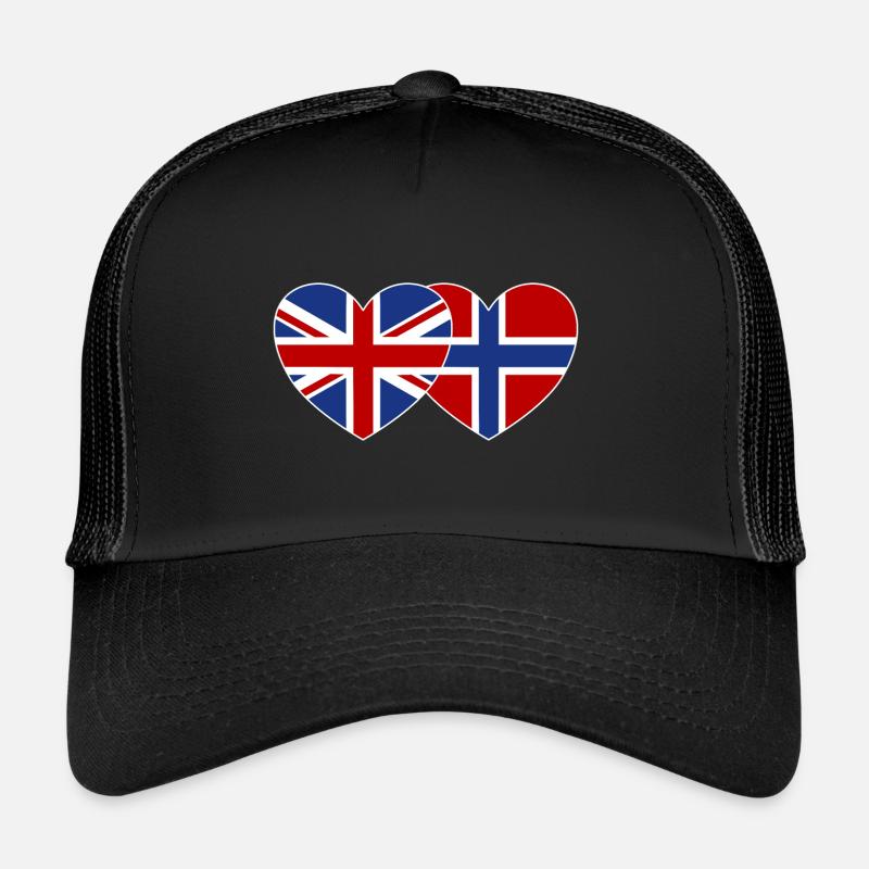 England Norway Flag Heart Trucker Cap