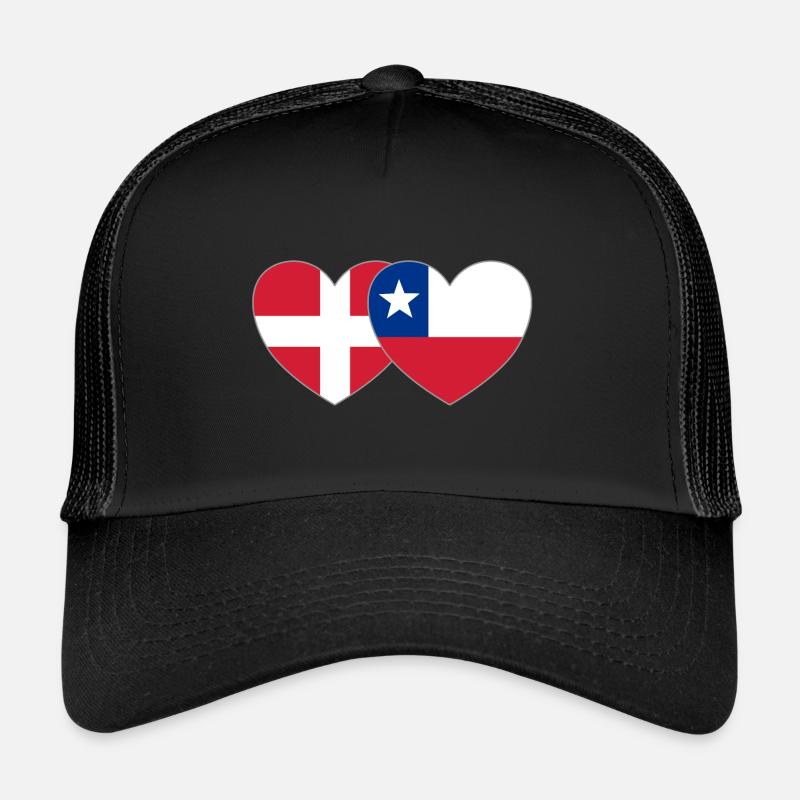 Denmark Chile Flag Heart Trucker Cap