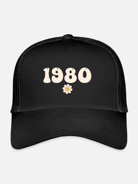 1980 - Cadeau né en 1980 - Casquette trucker  - noir/noir - Devant