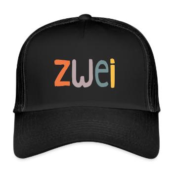 Zweiter Geburtstag ich bin 2 Jahre Retro Motiv - Trucker Cap - Schwarz/Schwarz - Vorne