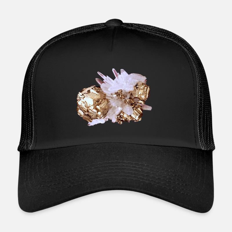 Pyrit Quarz Mineral Kristall Katzengold - Trucker Cap - Schwarz/Schwarz