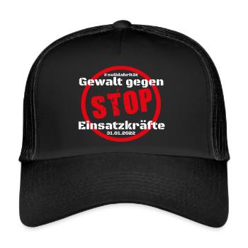 Stop Gewalt gegen Einsatzkräfte - Trucker Cap - Schwarz/Schwarz - Vorne