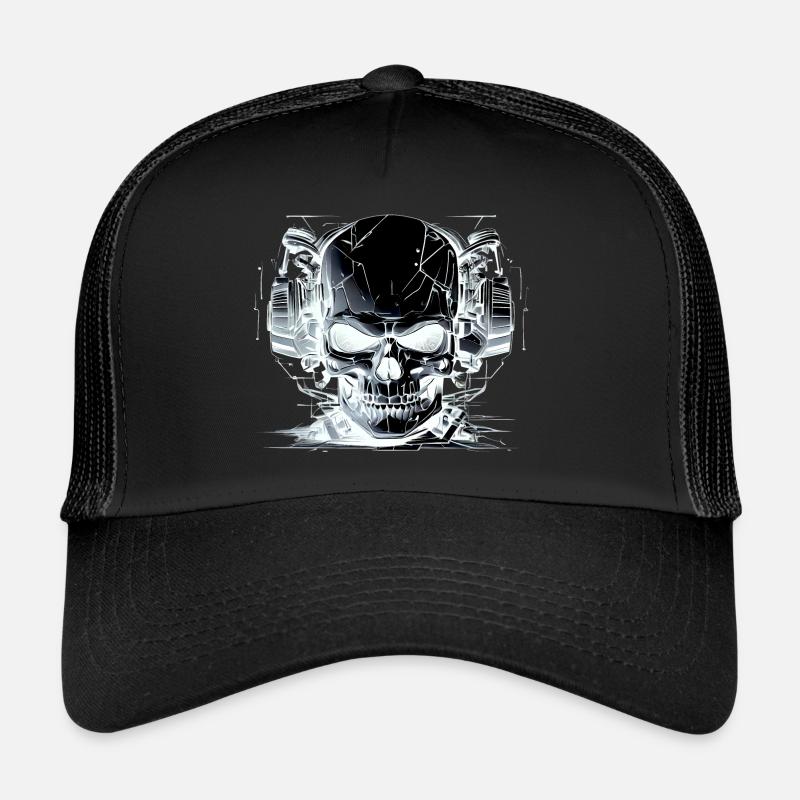 Skull with Headset - Black White - Trucker Cap - black/black