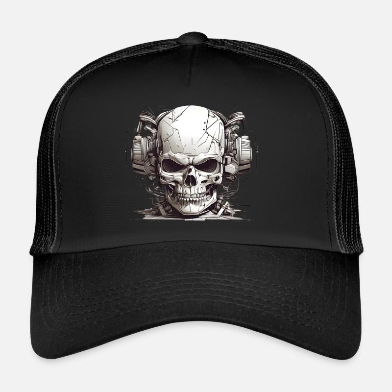 Moderner Totenkopf mit Kopfhörer in Schwarz-Weiß - Trucker Cap - Schwarz/Schwarz
