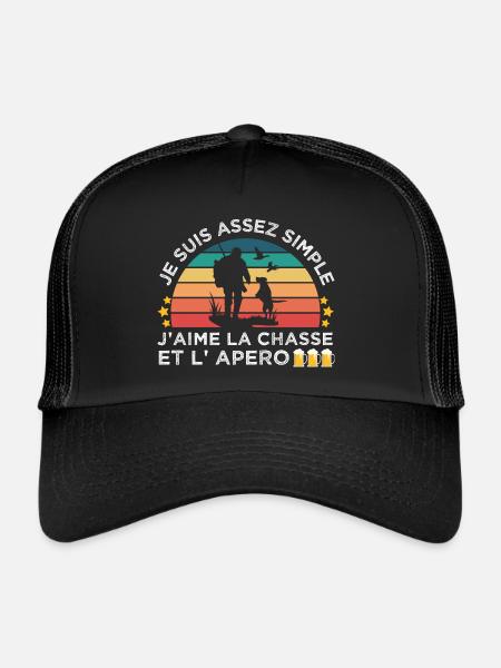 Chasse et apéro humour chasseur cadeau chasse cool - Casquette trucker  - noir/noir - Devant