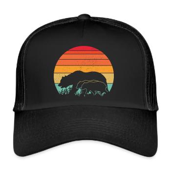 maman ours papa ours enfants sunset retro - Trucker Cap - Schwarz/Schwarz - Vorne
