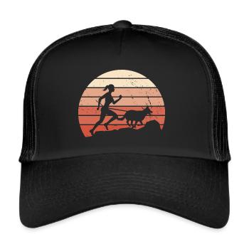 Canicross Geländelauf Retro Canicross Läuferin - Trucker Cap - Schwarz/Schwarz - Vorne