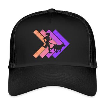 Canicross Läuferin Geländelauf Canicross Retro - Trucker Cap - Schwarz/Schwarz - Vorne