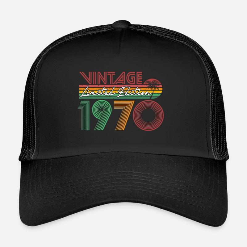 Vintage 1970 Retro Geburtstag Geschenkidee - Trucker Cap - Schwarz/Schwarz