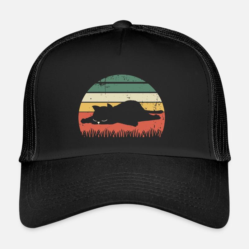 Coucher de soleil rétro chat Casquette trucker 