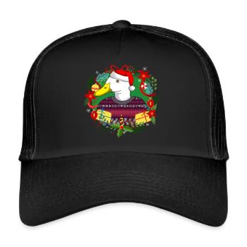 Ugly Christmas Ente in Weihnachtspulli mit Hut - Trucker Cap - Schwarz/Schwarz - Vorne