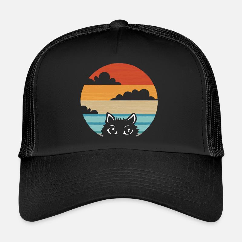 Katze Cat Vintage Retro - Trucker Cap - Schwarz/Schwarz