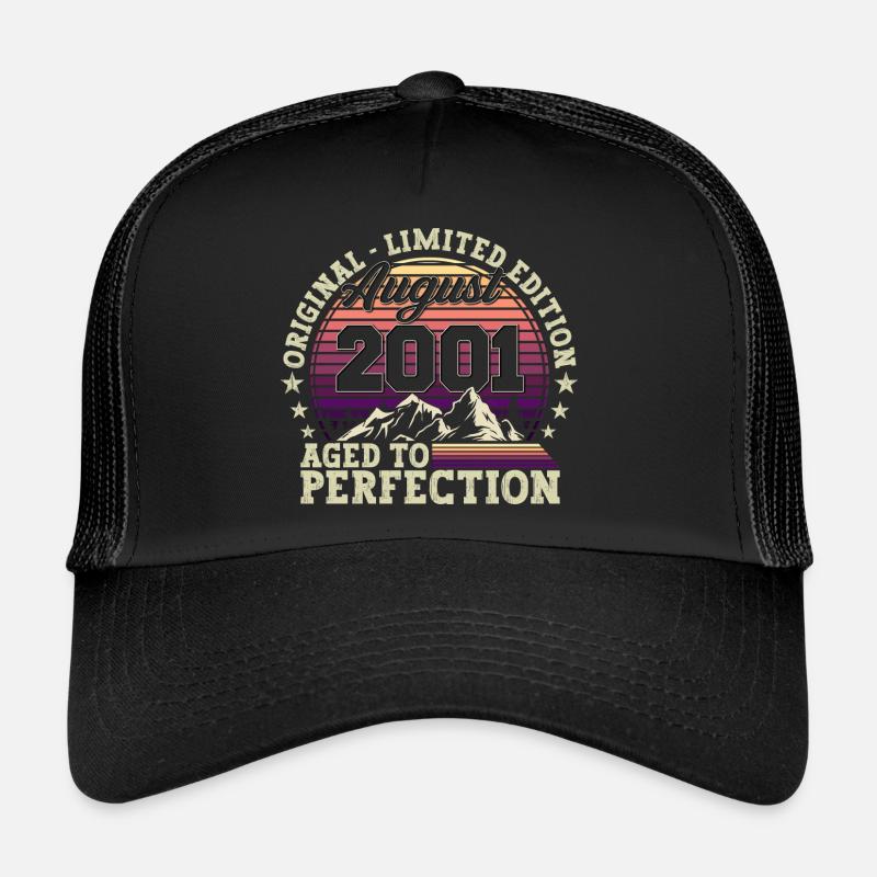 Original August 2001 21. Geburtstag Fun Geschenk - Trucker Cap - Schwarz/Schwarz